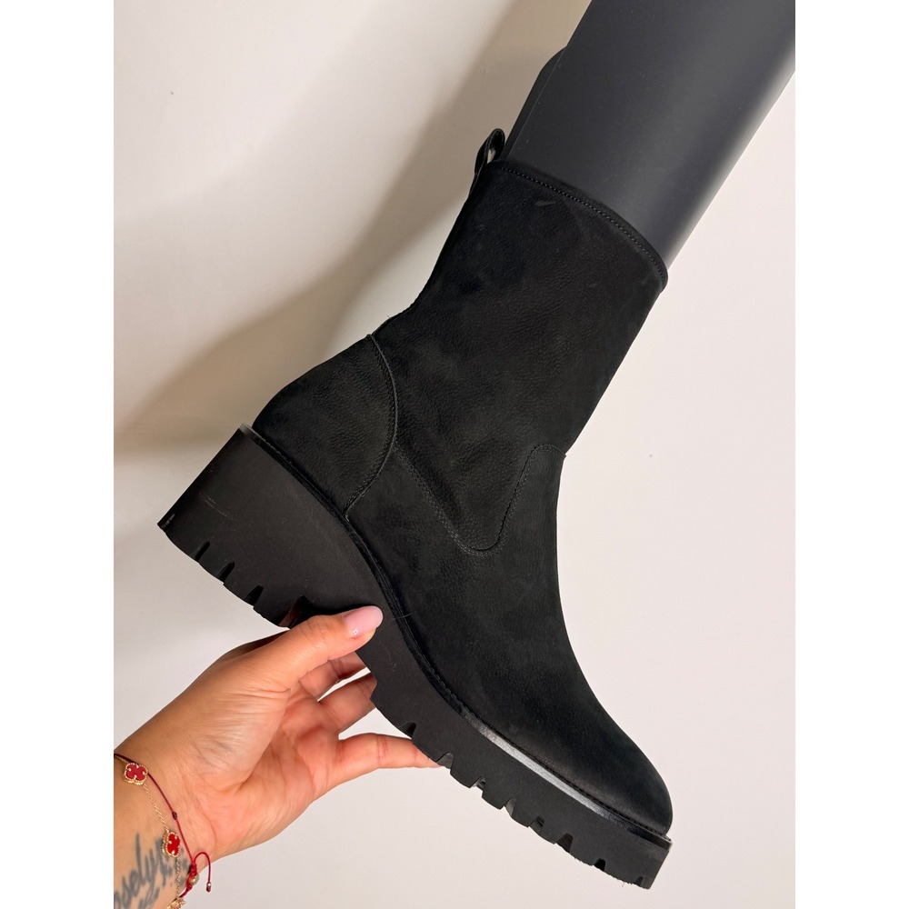 Paul Green Black Nubuck Leather Lug Sole Side Zip Ankle Boots Size 10 US